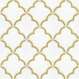 Vinjiasin Geometric Contact Paper Gold and White Peel and Stick Wallpaper Self Adhesive Removable Modern Striped Wall Paper for Bathroom Bedroom Furniture Arc 17.32” X 197”