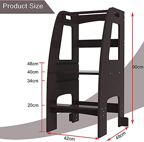 Kitchen Helper Stand Toddlers Wooden Learning Tower for Kitchen Adjustable Three levels Kitchen Tower Dark Brown