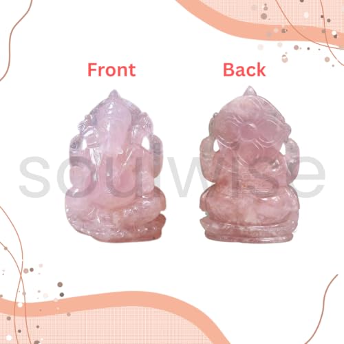 Image of Soulwise Rose Quartz Ganesha 13cm Tall, Healing Crystal for Love, Compassion, Abundance and Positivity, Housewarming Gift Decor