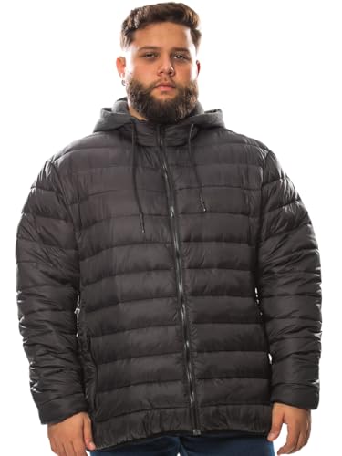 Men's Plus Size Puffer Jacket – Lightweight Hooded Insulated Winter Coat, Windproof Zipper Down Jacket (US, Alpha, 4X-Large, Regular, Regular, Black)