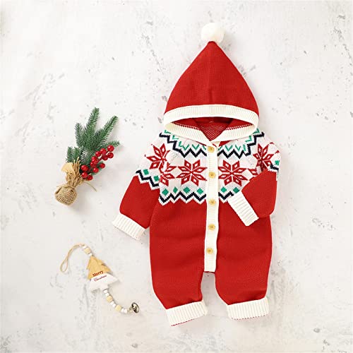 Toddler Size Hoodie Newborn Infant Boy Girl Christmas Snow Knitted Sweater Baby Hooded Jumpsuit (Red, 3-6 Months)2