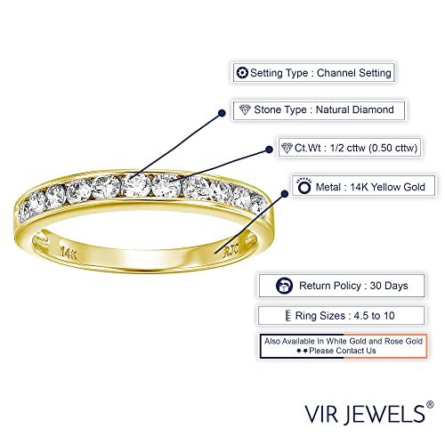 1/2 carat (ctw) Diamond Wedding Anniversary Band for Women, Half Eternity Round Diamond Engagement Ring 14K Yellow Gold Channel Set 0.50 cttw, Size 4.5-103