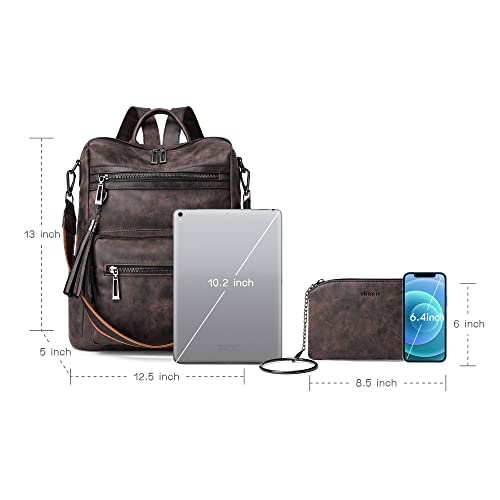 Image of Shrrie Vegan Leather Backpack Purse for Women with Adjustable Shoulder Bag | Water Resistant Fashion Designer Travel Backpack,Convertible Shoulder Bag with Wristlet,College Work