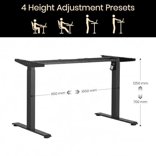 Image of Pulse Electric Height Adjustable Table Standing Desk| 80KG Wt Cap| 3 Year Warranty| Adaptor Hanger, Headphone & Cup Holder (Black Only Frame | No Tabletop)