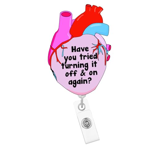 Heart Cardiac Badge Reel Holder Retractable with ID Clip, Cardiology
