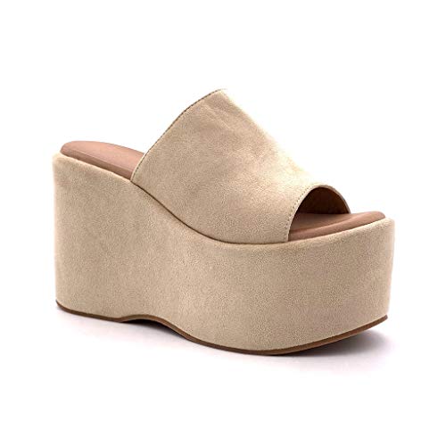 Angkorly - Chaussure Mode Sandale Mule Grosse Plateforme Vintage/rétro soirée Femme Talon compensé Plateforme 11 CM - Beige - BL251 T 39
