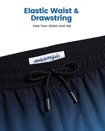 MaaMgic Herren Badehose mit Kompression Badeshorts 2 in 1|14cm Innenlänge Schnelltrocknend lässige Swim Shorts Kurz Boardshorts mit Innenhose Reißverschlusstasche XS-XXL,07 Farbverlauf Eisblau,L
