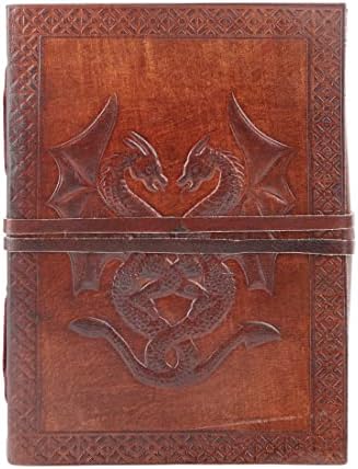 Handmade Vintage Antique Looking Double Dragon Genuine Leather Bound Journal Diary Notebook Travel ScrapBook Photo album Sketchbook with Blank Unlined Pages to Write Sketch Gift for Men Women Gift