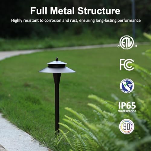Image of Low Voltage Landscape Lighting, 12V LED Low Voltage Pathway Lights, 5 Colors Selectable, 5W, Modern, Super Bright, IP65 Outdoor for Yard Garden Pathway, CRI90, Bronze, ETL, Pack of 6