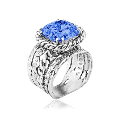 JEAN RACHEL JEWELRY 925 Sterling Silver Tanzanite CZ Braid Leaf Ring Size 8