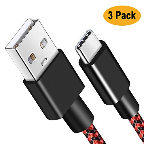 Type C Cable, AOKER 3 Pack 3ft 6ft 10ft [New] Nylon BraidedType C Charging Cord for Samsung Galaxy S8, S8 plus , ZTE Zmax Pro Z981, Google Pixel/Pixel XL, Nexus 6p, LG G6 (3ft+6ft+10ft Black Red)