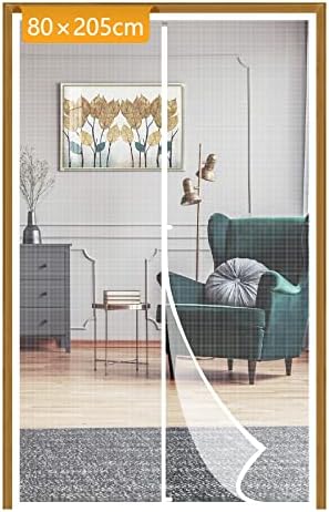 Yotache Fly Screen Door White with Magnets 90 x 210 cm, Reinforced Polyester with Full Frame Hook&Loop Strip and Special Windproof Hasp Design