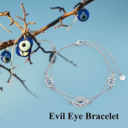 Vonala Evil Eye Bracelets 925 Sterling Silver Hamsa Bracelet Blue Evil Eye Link Chain Layered Bracelet Religious Christian Jewelry Gifts For Women Girls #TOP5