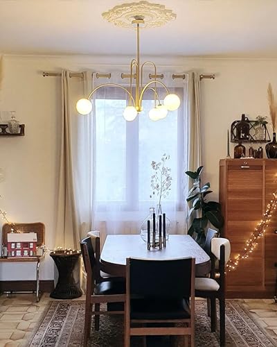 Lampadario In Metallo Oro E Paralume In Vetro Stile Moderno Contemporaneo Soggiorno Sala Da Pranzo - 9