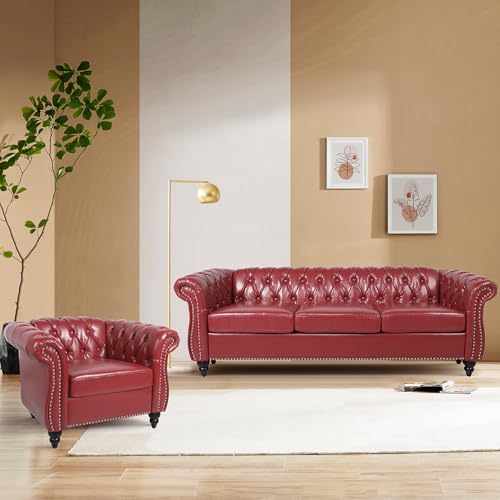 YZRSTY two-piece red leather sofa set