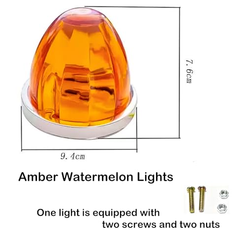 Image of Watermelon Lights, Clear Lens LED Side Marker Turn Signal Lights, Watermelon-Shaped Side Marker Tail Top Cap Roof Lights for Trailer Truck Semi-trailer Heavy-duty Truck (4, amber)