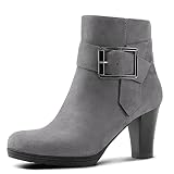 mysoft Women's Wide Width Ankle Boots Chunky Heel Ankle Strap Buckle Booties with Zipper