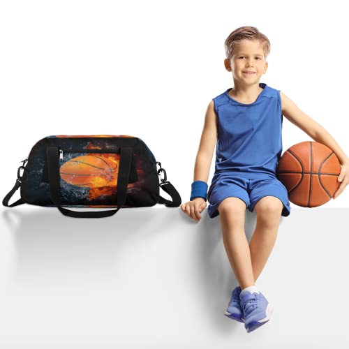 Abstract Water Fire Basketball Kids Duffle Bag For Boys Girls Teens, Basketball Sports Waterproof Gym Sport Duffel Bag Dance Bag Overnight Weekender Travel Duffel Bags For School Practice #TOP1