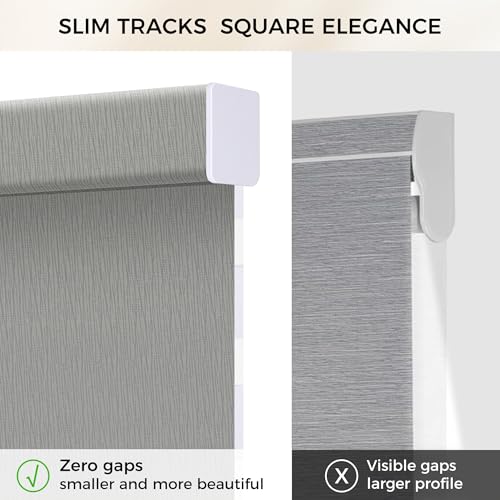 Allesin Zen Cordless Dual Roller Shades with Square Cassette, Double Layer Window Shades, Blackout and Light Filtering, Day and Night Blinds for Home Office Door, Gray and White, 24" W X 46" H