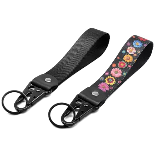 Wauhetsmvy 2 Pack Short Wrist Lanyard for Keys, Black & Colorful Daisy