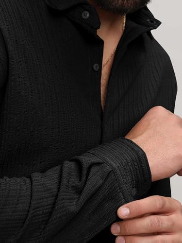 Image of Noble Monk Men's Regular Fit Casual Shirt |Full Sleeve| Polo Neck |Casual Shirts for Men