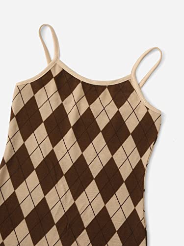 Romwe Girl's 2 Piece Outfits Argyle Print Cami Short Dress With Crop Top Tee Brown 11-12Y #TOP4