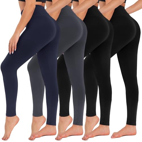 CAMPSNAIL 4 Pack Leggings for Women - High Waisted Tummy Control Yoga Pants for Workout Gym Black Leggings Plus Size Dance