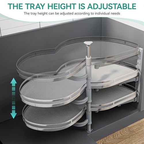 YITAHOME Blind Corner Cabinet Pull Out Organizer, Right Swing Soft-Close Swing-Out Cabinet Organizer with Adjustable Height, 2-Tier 32" Corner Cabinet Lazy Susan for Corner Cabinet Blind Shelf, Gray by YITAHOME - Image 6