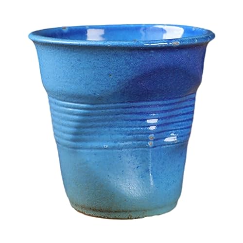 Tasse créative en céramique de 200 ml - Peut être utilisée pour les tasses à café irrégulières froissées vintage pour le bureau et la maison - Bleu