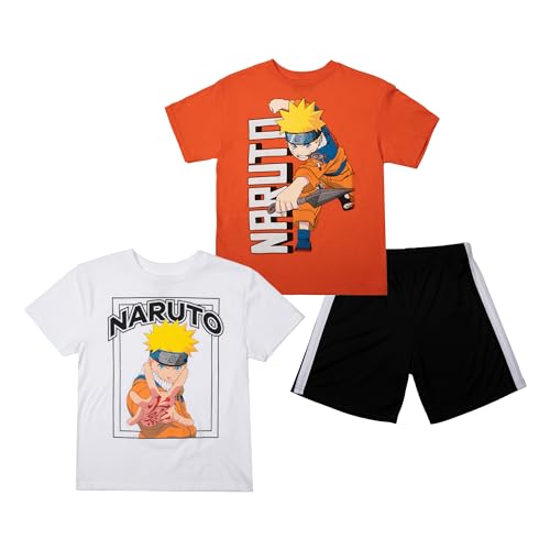 Bioworld Naruto Boys 3-Pack Set - Includes Two Tees and Mesh Shorts-Medium