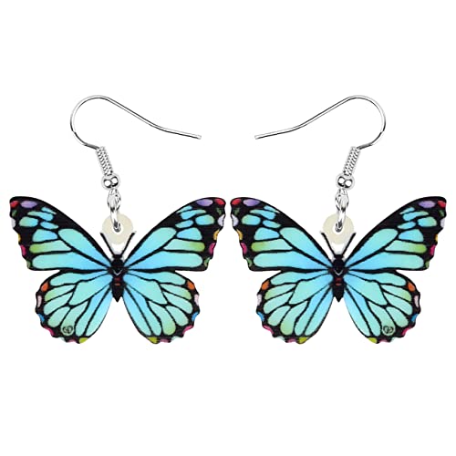 Bonsny Drop Dangle Floral Butterfly Earrings Fashion Insect Jewelry For Women Gift (Sky)