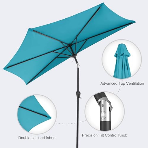 FLAME&SHADE 9ft Half Patio Umbrella - Half Outdoor Umbrella with Tilt UV Protection Waterprool, Half Round Table Umbrella for Wall Balcony, Pool, Porch, Garden, Deck, Market, Backyard (Aqua Blue) by FLAME&SHADE - Image 4