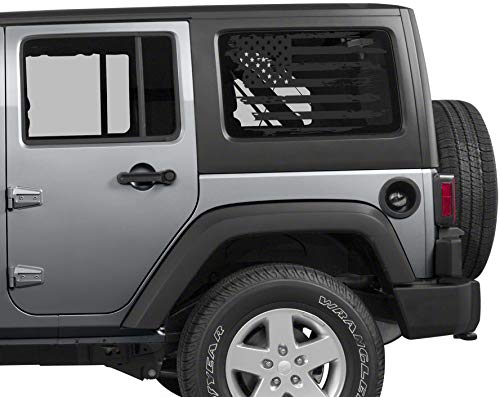 Distressed American Flag Decal for Jeep or Others Rear Window Fits Any Vehicle -2 Decals Total. USA Subdued Tattered
