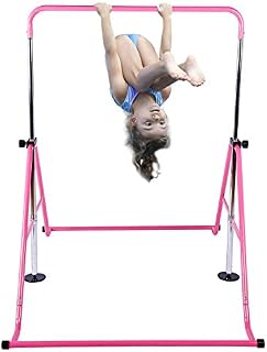 Tepemccu Expandable Gymnastics Bars Adjustable Height Gymnastic Horizontal Bars Junior Training Bar Children Folding Training Monkey Bars for Kids (Pink1)