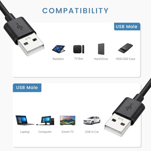 Image of USB 2.0 Male to Male Cable - Data Transfer for Hard Drive, Laptop, DVD Player, USB Hub, Monitor, Camera, Set Top Box (Black)