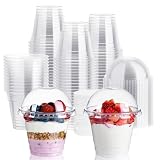 JOLLY CHEF 200 Pack 9 oz Clear Plastic Dessert Cups with Lids and Paper Lid Liners, Yogurt Parfait Appetizer Cups Dessert Shooter for Ice Cream, Cake, Fruit, Pudding