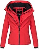 MARIKOO Designer Damen Übergangs Jacke leicht gefüttert Kapuze kurz B659 [B659-Erdbeer-Rot-Gr.M]