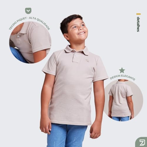 Kit 3 Camisa Polo Basica Infantil Masculina (BR, Idade, 6 Anos, Regular, PRETO - BRANCO - BEGE)