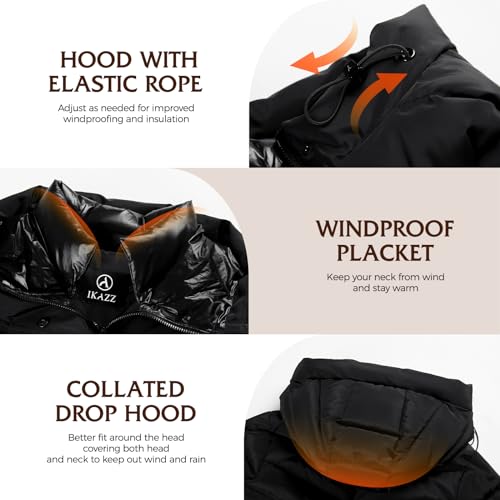 IKAZZ Women's Winter Coats, Thickened Warm Insulated Vegan Down Long Parka Jacket with Hood3