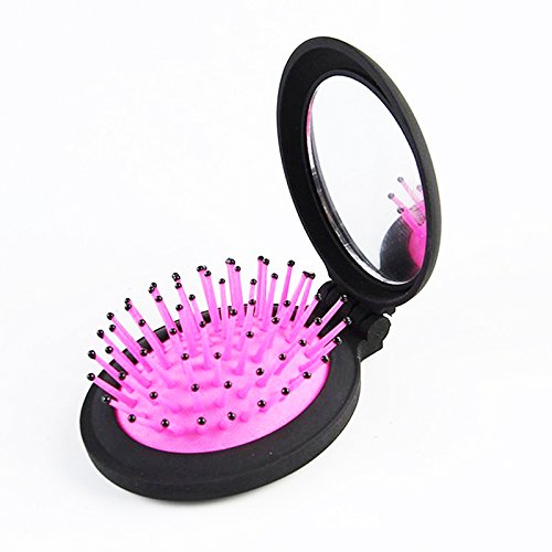 Soft Hair Brush - Folding Travel Hair Bush and Comb With Mirrro, Mini Pocket Hair Brush Hair Comb For Women Gift Idea (Pink)