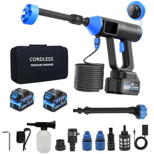 Cordless Pressure Washer, 2*4000mAh Electric Power Washer with LCD Display, 30 Speed Modes 1200 PSI Portable Car Pressure Washer Handheld with 6-in-1 Nozzle, Power Cleaner for Car/Patio/Floor/Sidewalk