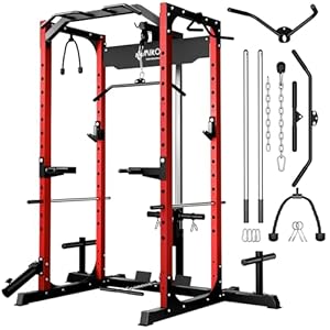 Mikolo Power Cage, Power Rack with LAT Pulldown, 1200 Pounds Capacity Workout Cage with More Training Attachments, Squat Rack for Home Gym, F4-301