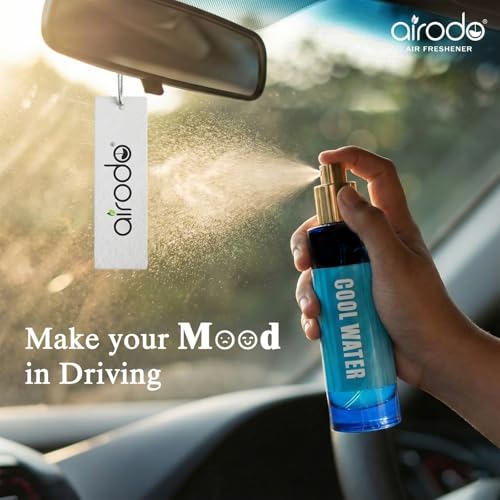 Image of Airodo Cool Water Air Freshener Spray With Hanging Card| 200 + Sprays, Long Lasting | Luxury Air Freshener For Air Interior| Air perfume(30ml,Pack of 1)