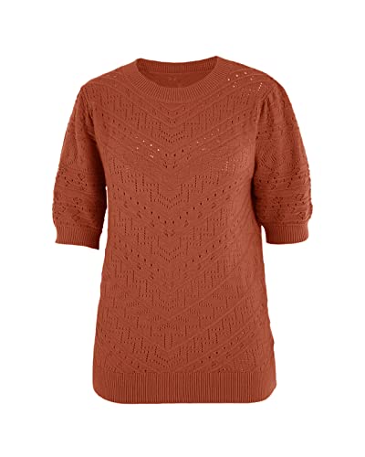 Image of Womens Puff Short Sleeve Sweater Summer Crew Neck Ribbed Knit Pullover Tops