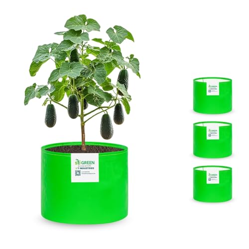 STI GREEN HDPE Grow Bags for Plants 12X15 Inch (Pack of 4) | 260 GSM Heavy Duty UV-Protected Round Green Colour Plant Bags for Terrace and Vegetable Gardening | Strong & Reusable|