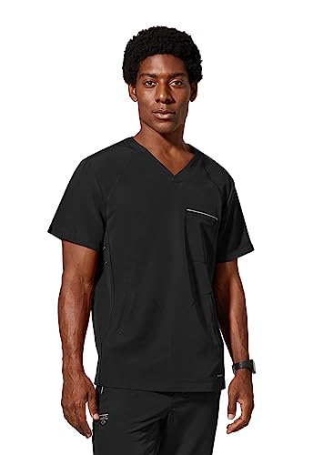 Healing Hands Men's Scrub Top Steven Top with 3 Pockets, Moisture Wicking, 360° Stretch & Recycled Fibers - 2382, XL, Black