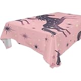 SyXIOP Tischdecke, Motiv: Cartoon-Einhörner, Vichy-Muster, abwischbar, für Küche und Esszimmer, Camping, 1,8 m - 2,4 m, stabile Camping-Tischdecke, Schwarz, Einzelpackung, Größe 137 x 183 cm