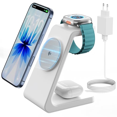 GEEKERA Certificato Qi2 Stazione Ricarica Apple, Caricatore Wireless Rapido 15W