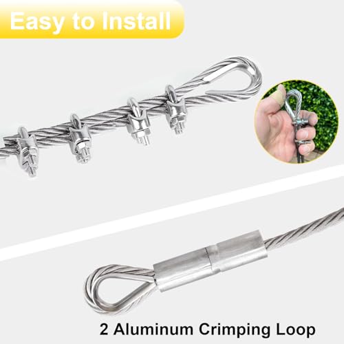 WRFDEC 1/4 Steel Cable with Loops,100Ft Wire Rope with Clamps and Thimble, 6400lbs Breaking Strength, 7X19 Strands Aircraft Cable for Yard Zipline, Deck Railing, Boat Lifts(6.35mm Thick) by WRFDEC - Image 4