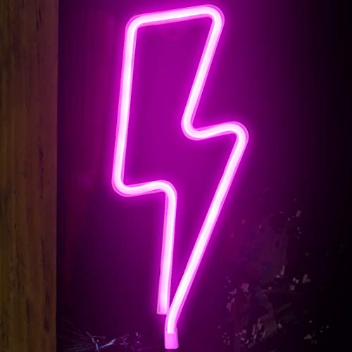 Funpeny Lightning Neon Signs, LED Ramadan Festival Pink Lightning Neon Lights, Decor for Table,Desk,Indoors,Home Bedroom Decorations USB Charging & Battery